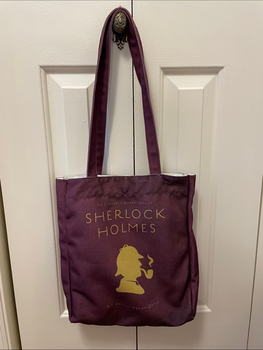 Sherlock Holmes Gold Silhouette Tote in Deep Plum